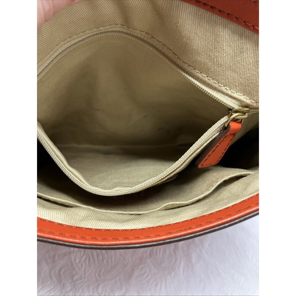 Fossil Orange Leather Turnlock Flap Satchel Crossbody Shoulder Bag Vintage - Picture 14 of 16